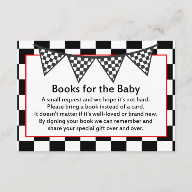 Racing Car Baby Shower Game PRINTED Enclosure Card (Front)