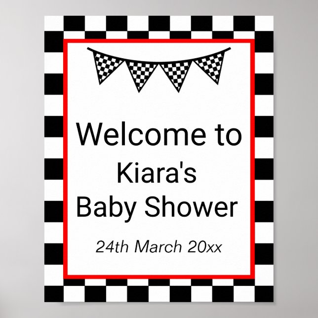 Racing Car Baby Shower Sign PRINTED (Front)