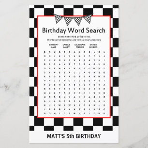Racing Car Birthday Game PRINTED