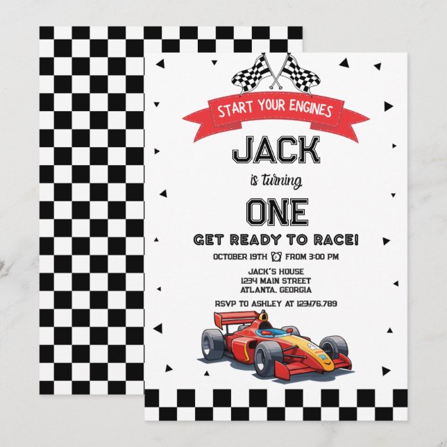 Racing Car Birthday Invitation (Front/Back)