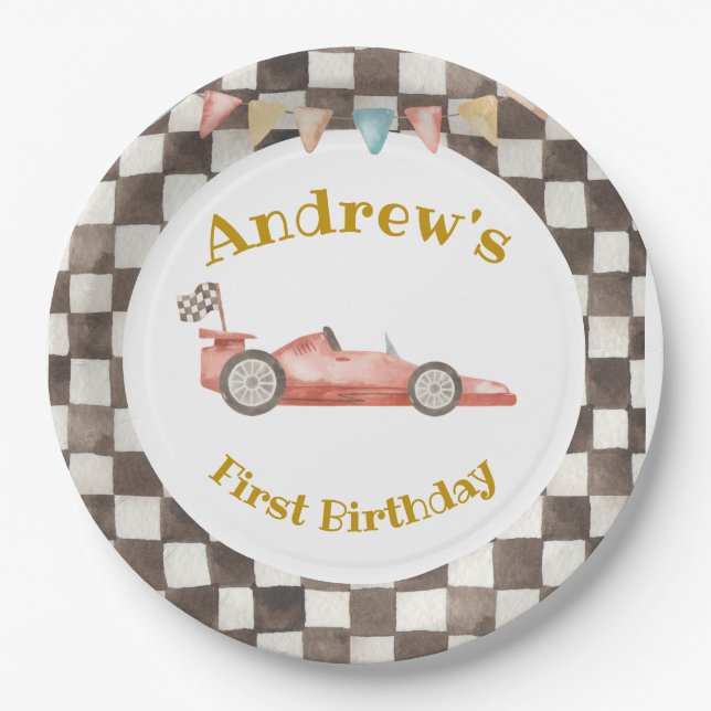 Racing Car Birthday Paper Plate (Front)