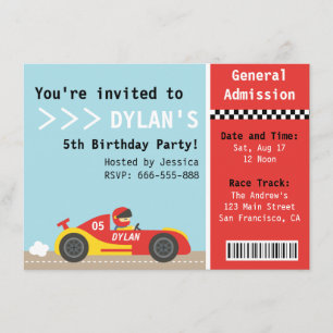 Racing Car, Birthday Party, Boys Admission Ticket Invitation