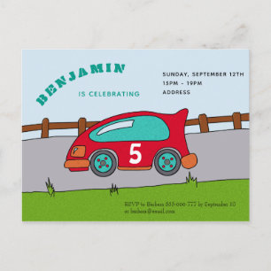 Racing Car Birthday Party Invitation Postcard