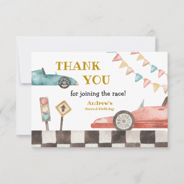 Racing Car Birthday Thank You Card (Front)