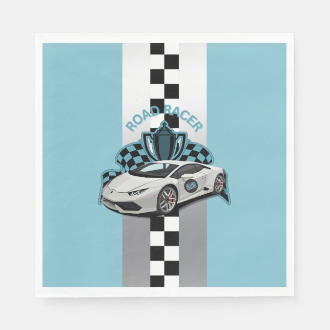 Racing car, black & white chequered blue napkin (Front)