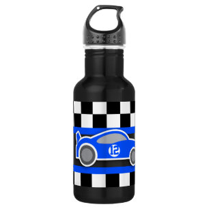 Racing car blue flag kids full name drink bottle