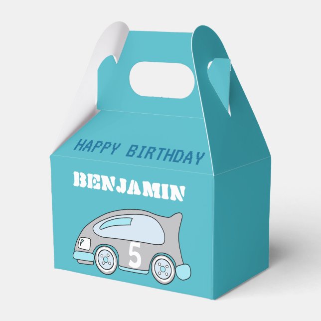 Racing Car Blue Happy Birthday Favour Box (Front Side)