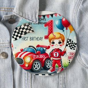 Racing Car Boy 1st Birthday Party  6 Cm Round Badge