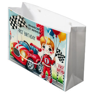 Racing Car Boy 1st Birthday Party  Large Gift Bag
