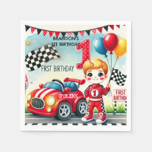 Racing Car Boy 1st Birthday Party  Napkin
