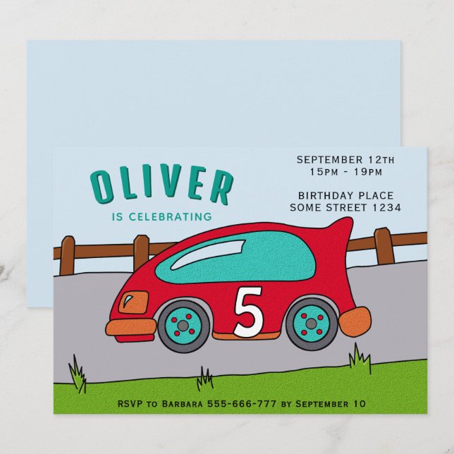Racing Car Boy Birthday Party Invitation (Front/Back)