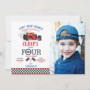 Racing Car Driver Four Trip Photo 4th Birthday Invitation