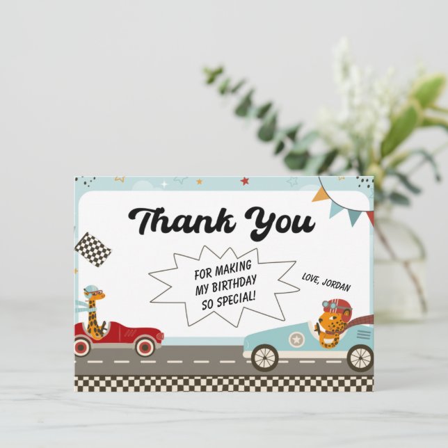 Racing Car Engine Birthday Thank You Card (Standing Front)