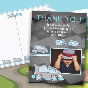 Racing Car Flag Chalkboard Photo Birthday Postcard