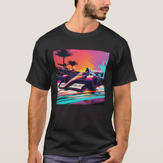 Racing Car for Mechanic Sports fan Retro Sunset T-Shirt (Front)