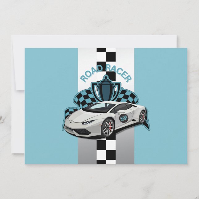 Racing car green, black & white birthday invitatio invitation (Front)