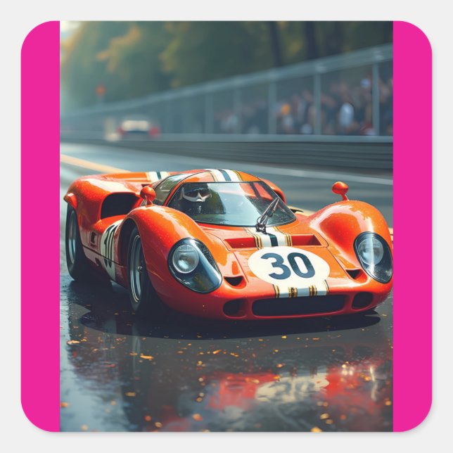 Racing car number 69 in beautiful colours square sticker (Front)