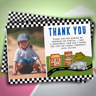Racing Car on Road Boy Photo Birthday  Thank You Card