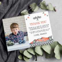 Racing Car Party Birthday Photo Thank You Card