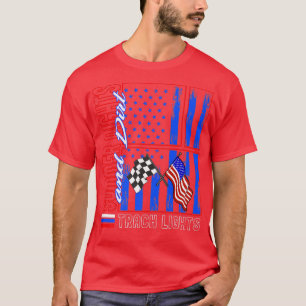 Racing Car Summer Night Dirt Track Lights USA Flag T-Shirt