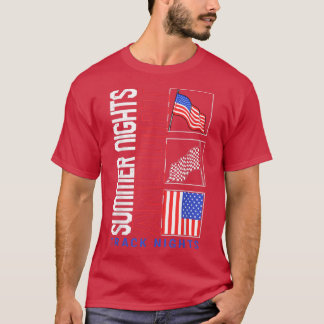 Racing Car Summer Night Dirt Track Lights USA Flag T-Shirt