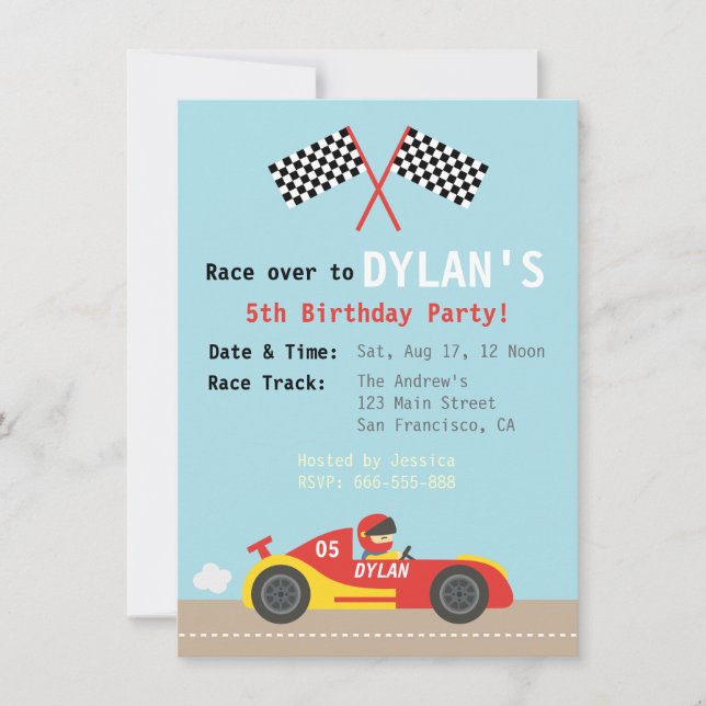 Racing Car Theme, Birthday Party for the Boys Invitation (Front)