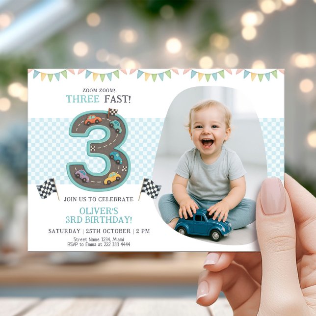 Racing Car Third Birthday Party Invitation (Creator Uploaded)
