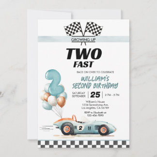 Racing Car Two Fast 2nd Birthday Invitation