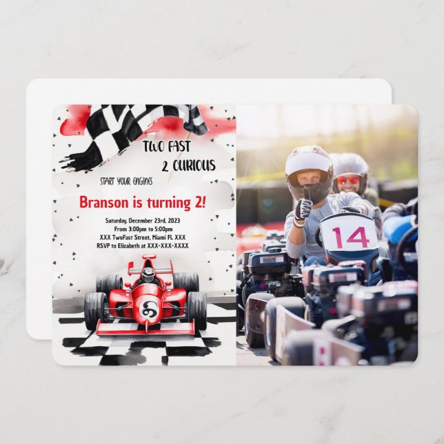 Racing Car, Two Fast Photo Invitation (Front/Back)