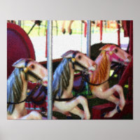 Racing Carousel Horses Photo Painting Poster
