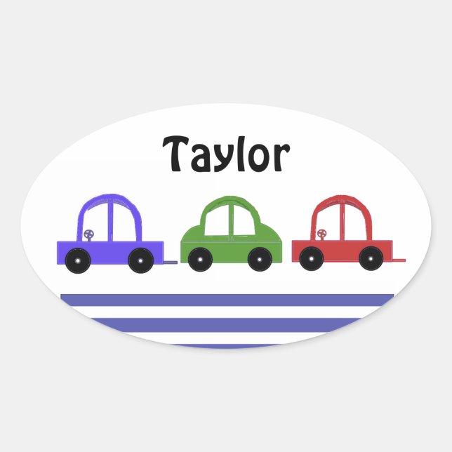 Racing Cars and Stripes Oval Sticker (Front)