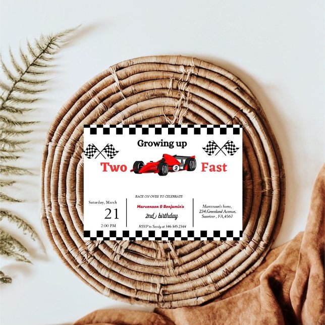 Racing cars bithday twin boys growing up two fast invitation (Creator Uploaded)