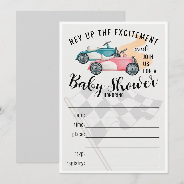 Racing Cars Fill In Baby Shower Invitation (Front/Back)