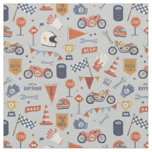 Racing cars motorbikes boyhood - blue fabric