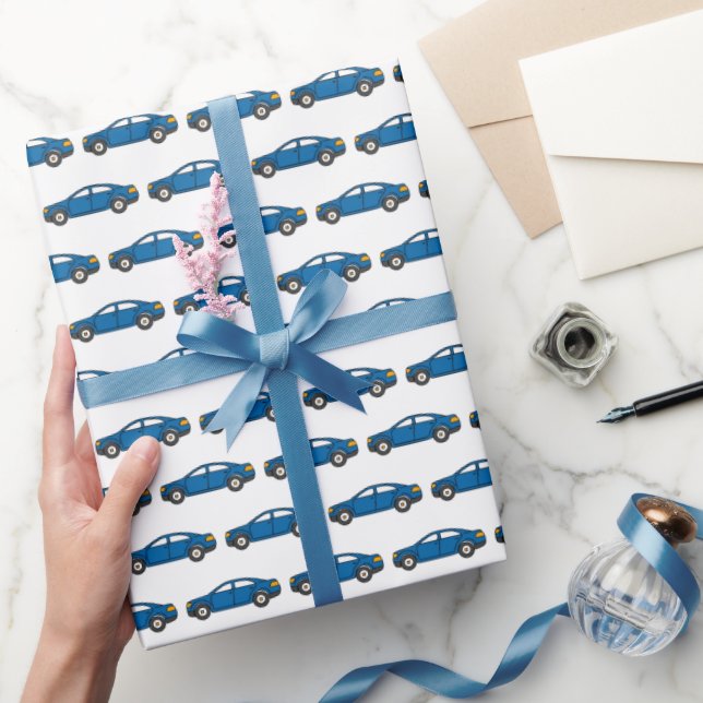 Racing Cars Race Retro Blue Birthday Kids  Wrapping Paper (Gifting)