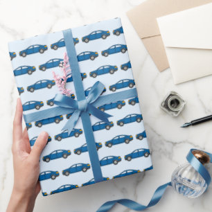Racing Cars Race Retro Blue Birthday Kids  Wrapping Paper