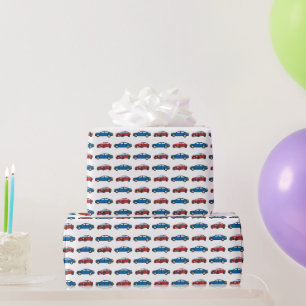Racing Cars Race Retro Blue Birthday Kids Wrapping Paper