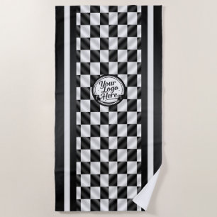 Racing Checkered Black White Sport Logo Beach Towel