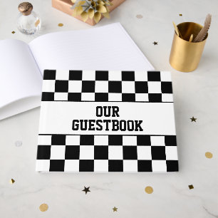 Racing Checkered Winners Flag Black and White Guest Book