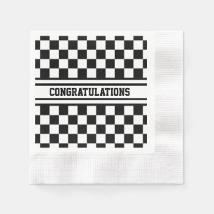 Racing Checkered Winners Flag Black and White Napkin