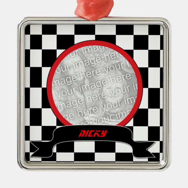 Racing Checkers Custom Photo Ornament (Front)