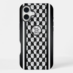 Racing Chequered Black White Sport Logo iPhone 16 Plus Case