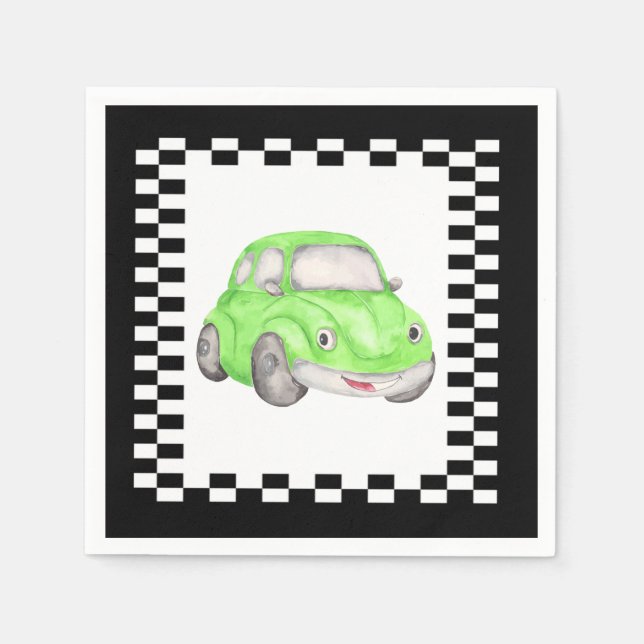 Racing Chequered Flag Green Watercolor Car Napkin (Front)