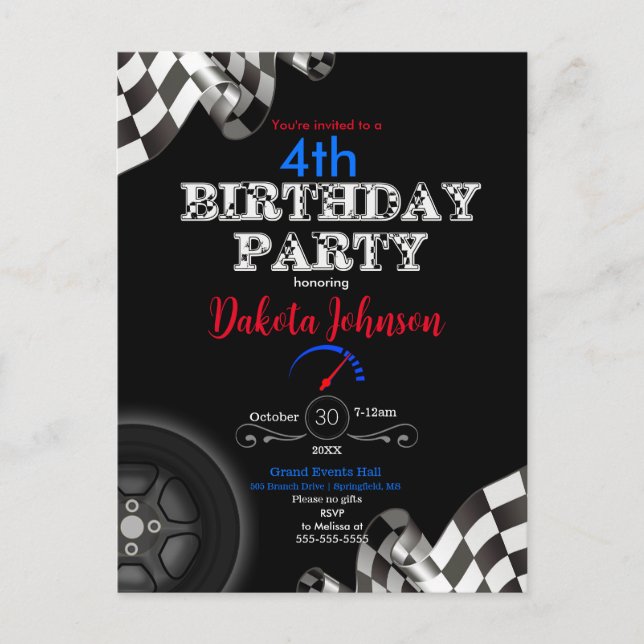 Racing Chequered Flag Invitation (Front)