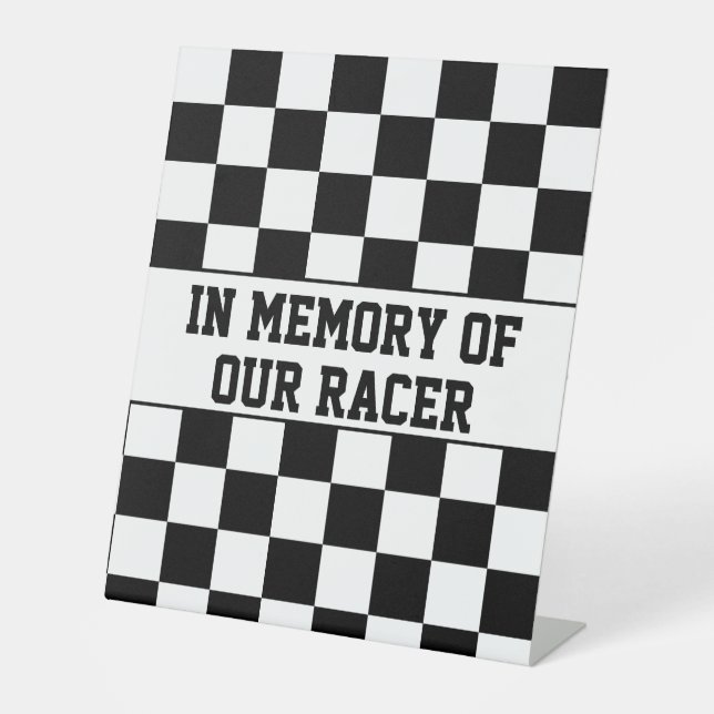 Racing Chequered Winners Flag Black and White Pedestal Sign (Front)