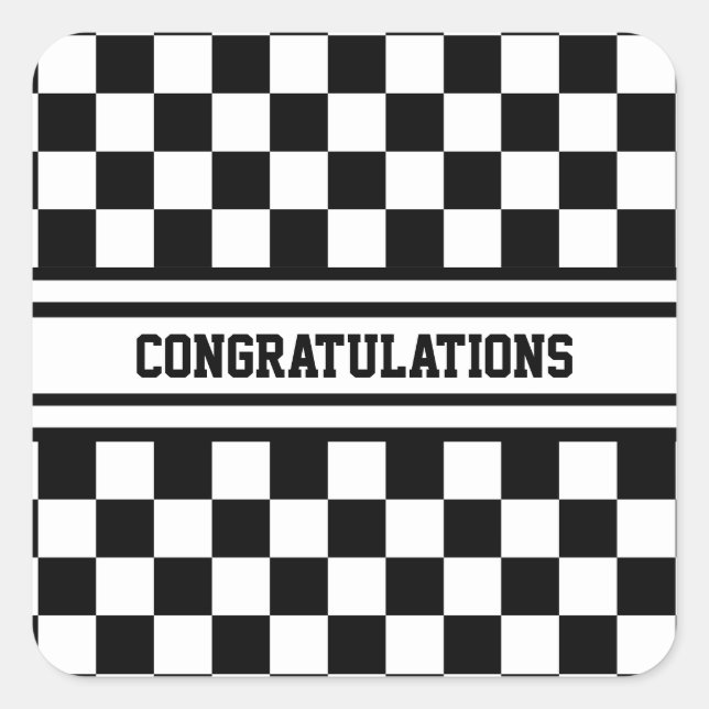 Racing Chequered Winners Flag Black and White Square Sticker (Front)