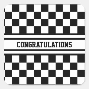 Racing Chequered Winners Flag Black and White Square Sticker