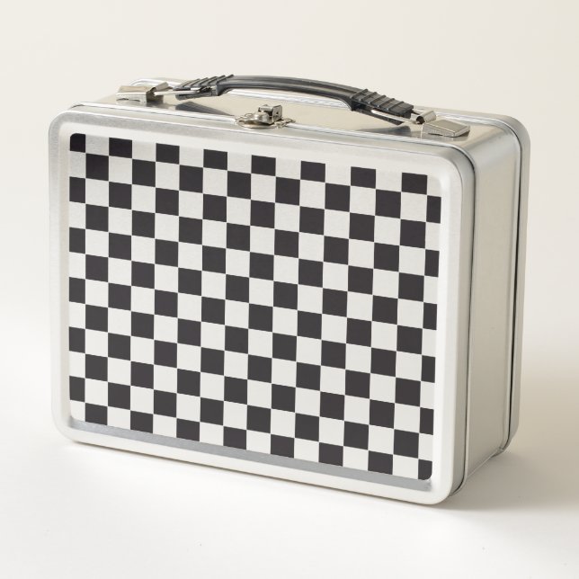 Racing / Chess Pattern - black Metal Lunch Box (Front)