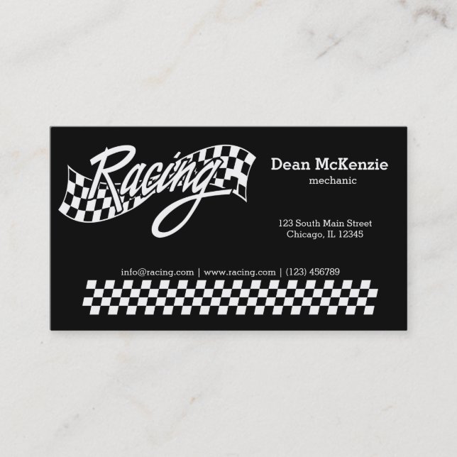 Racing, choose your background colour business card (Front)