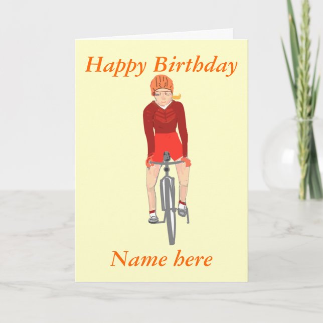 Racing Cyclist, woman add name and text Card (Front)